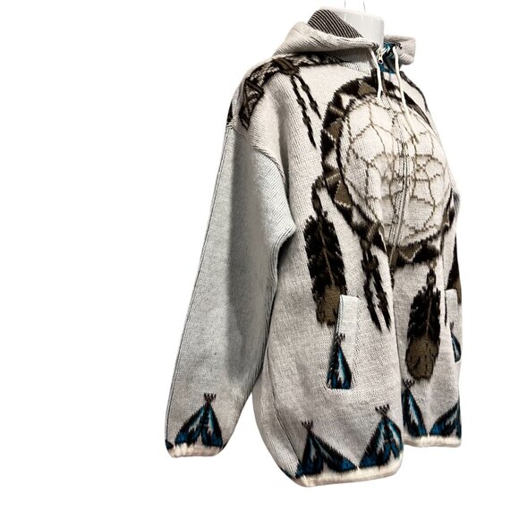 Artisan Ecuador Wool Zip Hooded Jacket, Dreamweaver, Ivory Brown Black Turq XL - Picture 9 of 9